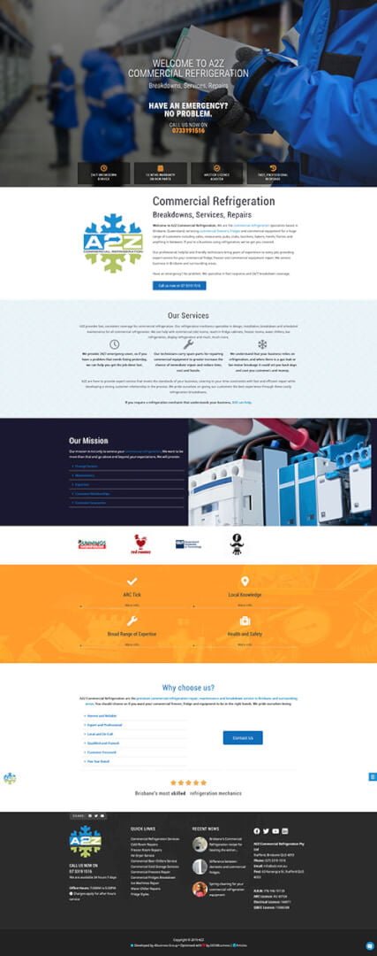 A2Z Refrigeration: Desktop View