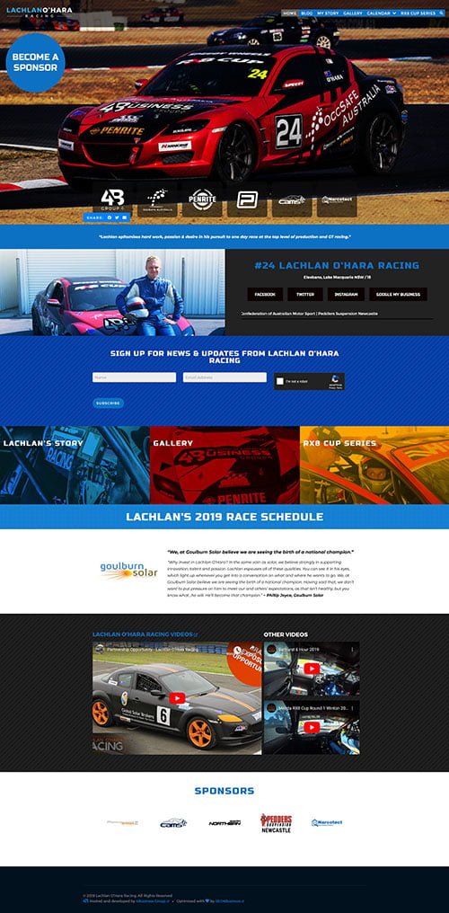 Lachlan O'Hara Racing: Desktop View