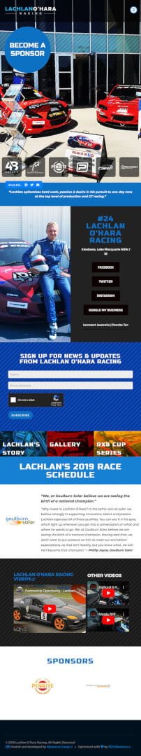 Lachlan O'Hara Racing: Tablet View
