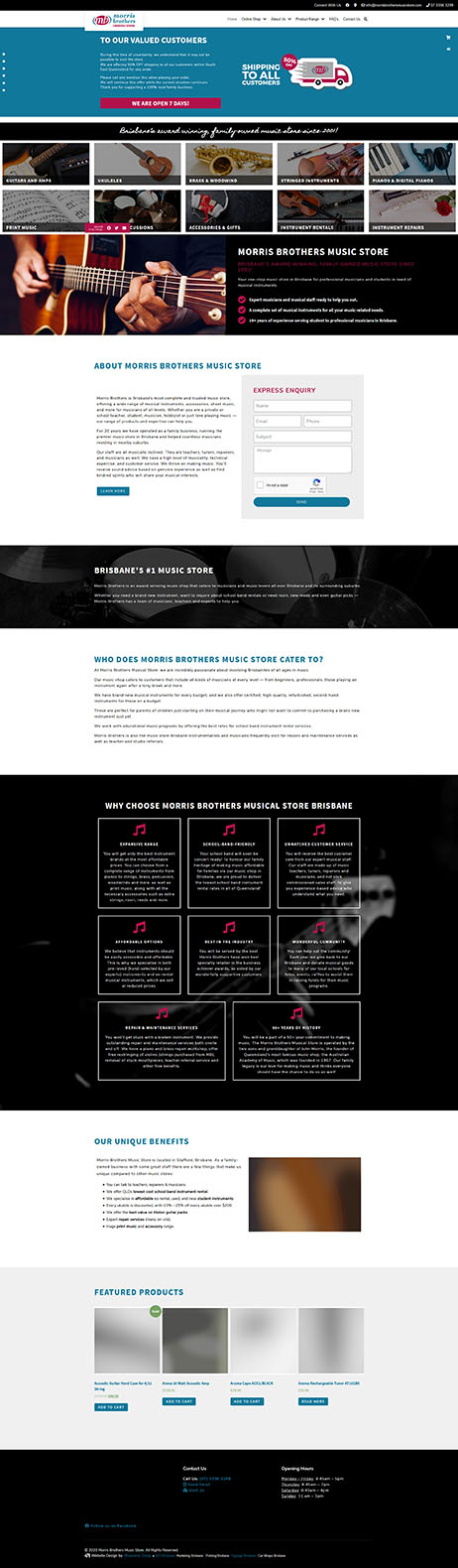 Morris Brothers Music Store: Desktop View