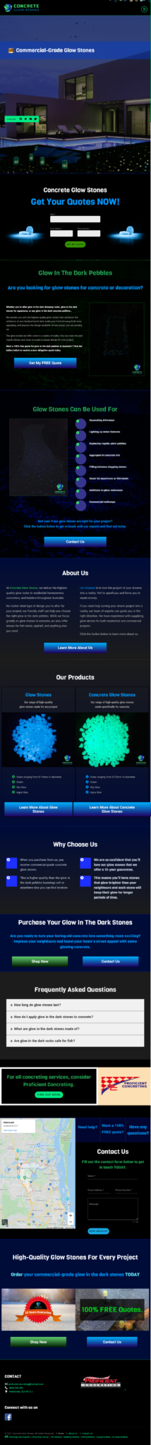 Concrete Glow Stones: Tablet View